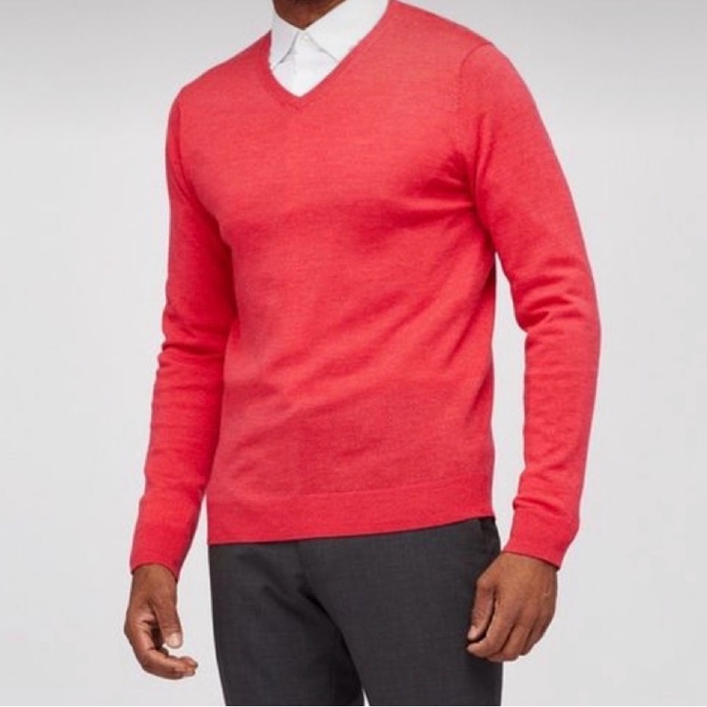 Bonobos sweater extra fine merino wool slim fit V-Neck Red Mens size large